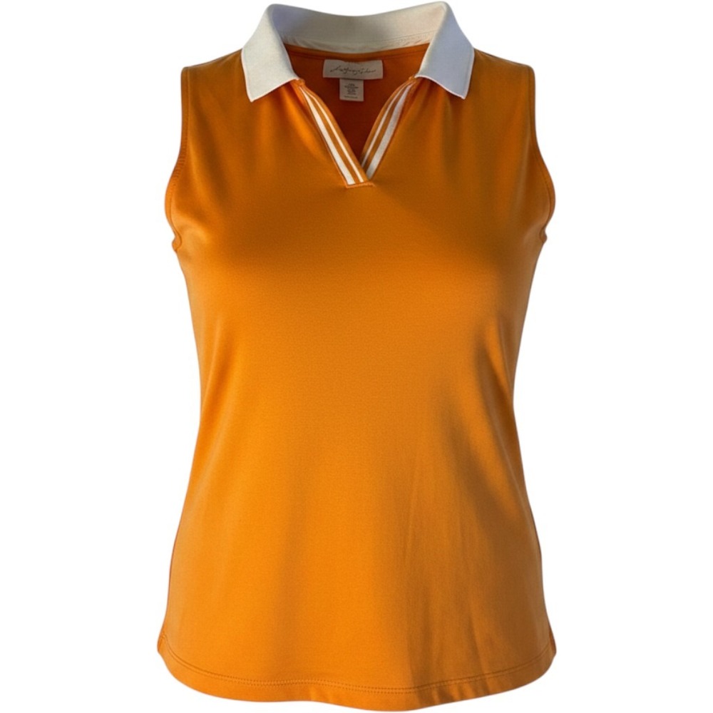 Tommy Bahama Golf Shell We Dance Sleeveless Polo Shirt Orange White XL Womens